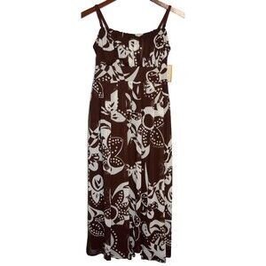 Jonathan Martin Tropical Midi Dress NWT 12 Brown W Gold Metallic Floral Vacation